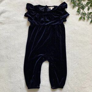 George 12-18M Navy Velvet Sparkle Romper EUC Baby Girl Holiday